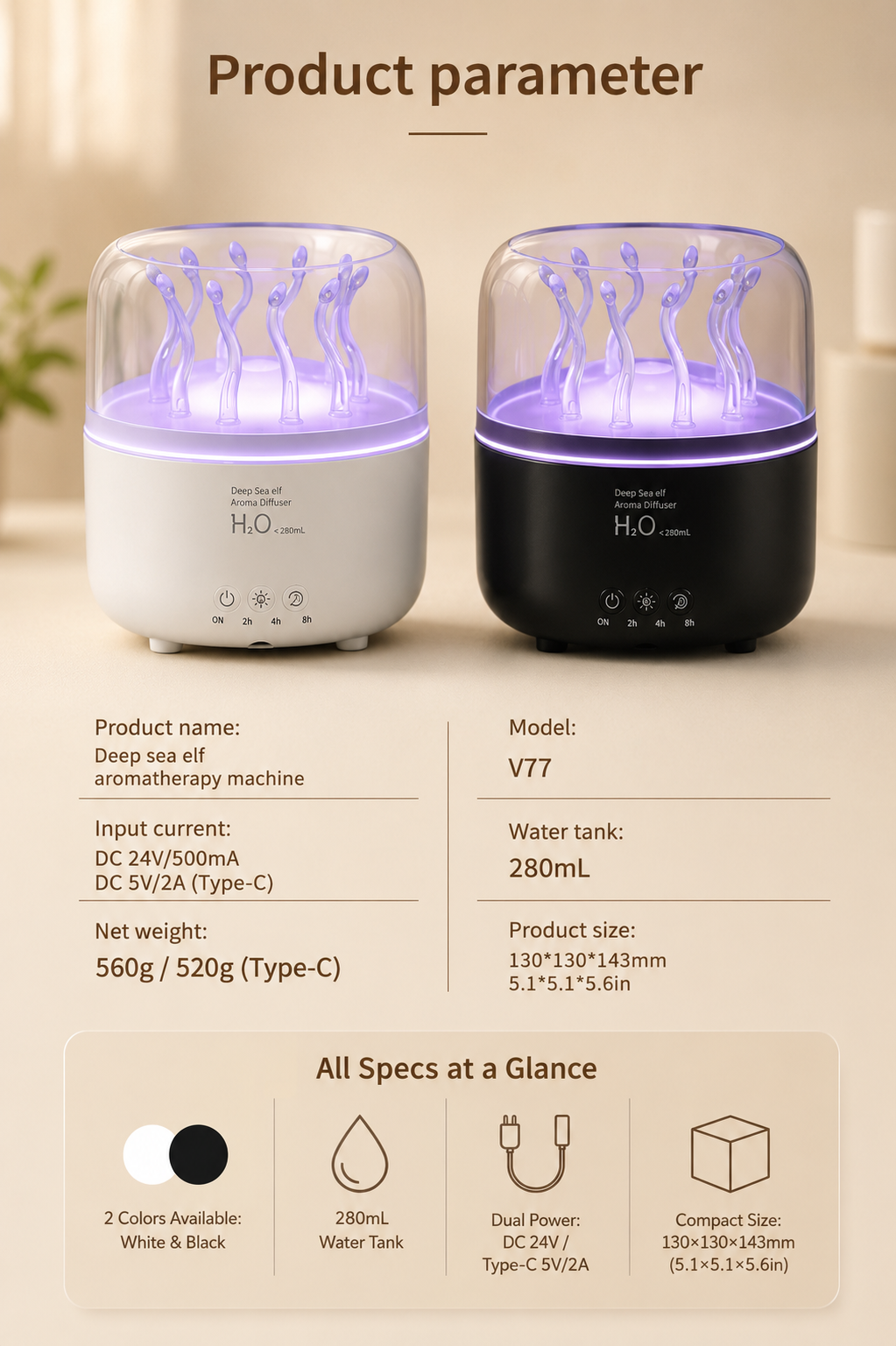 Rotating Seaweed Aroma Diffuser & Cool Mist Humidifier-MHW