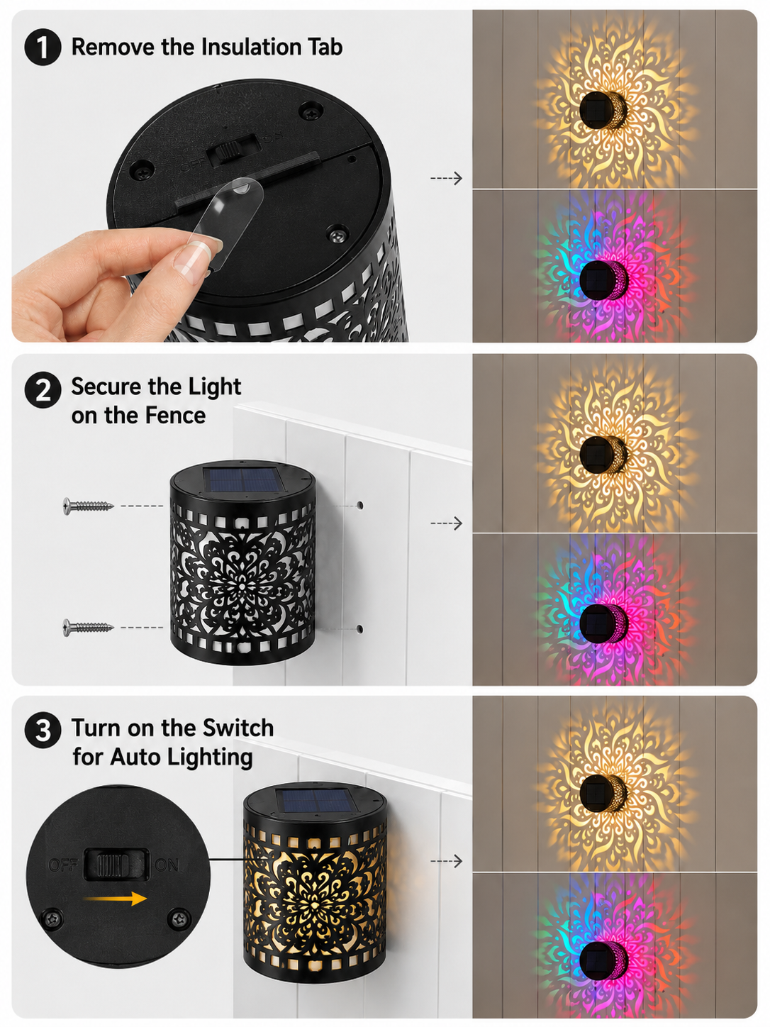 Solar Mandala Fence Lights, Outdoor Wall Decor-MHW