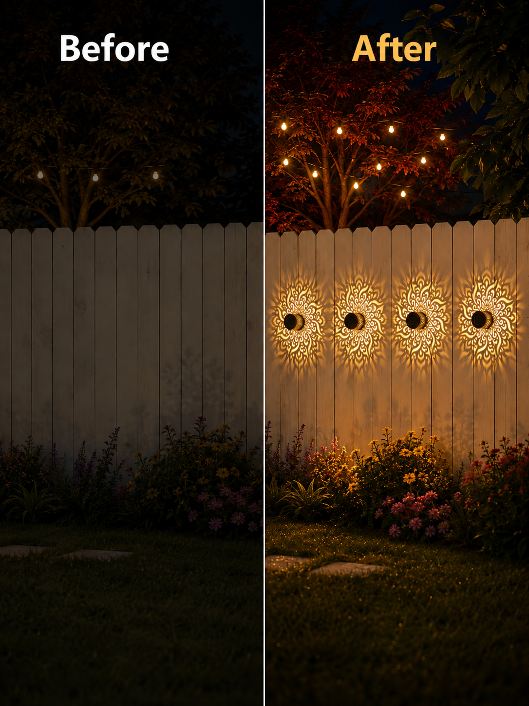 Solar Mandala Fence Lights, Outdoor Wall Decor-MHW