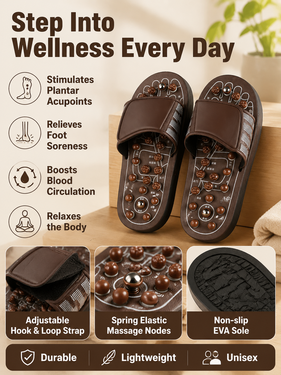 Ad justable Acupressure Massage Slippers with Rotatable Spring Nodes-MHW