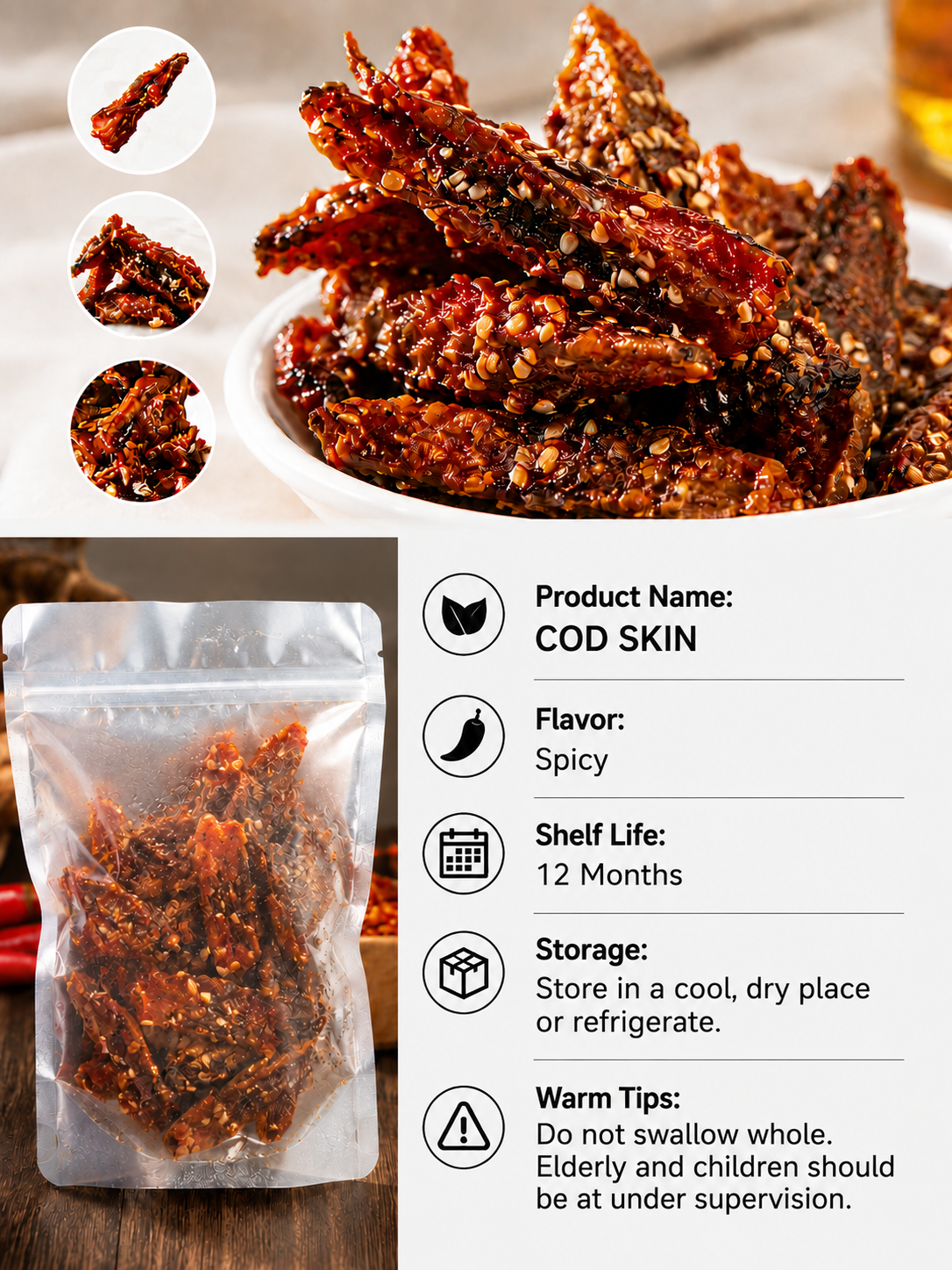 🌶️Premium Crispy Spicy Cod Skin Snack | Crunchy Seafood Chips-MHW