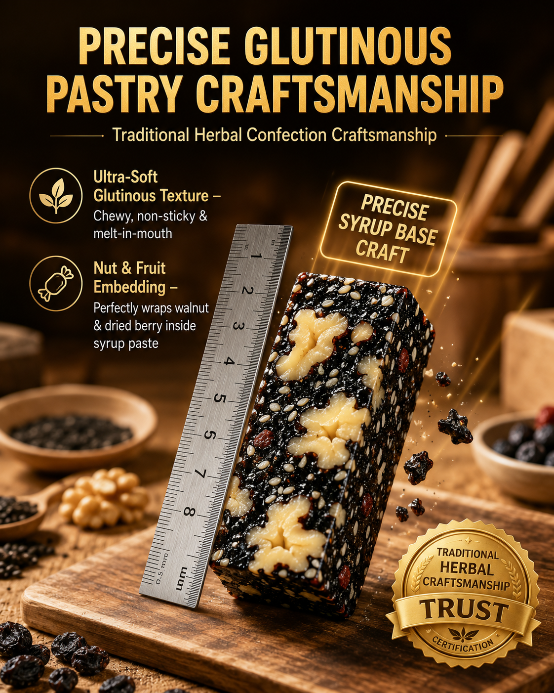 Mulberry Rehmannia & Black Goji Sesame Cake – Soft Herbal Nut Snack, Low Sugar Energy Bar-MHW