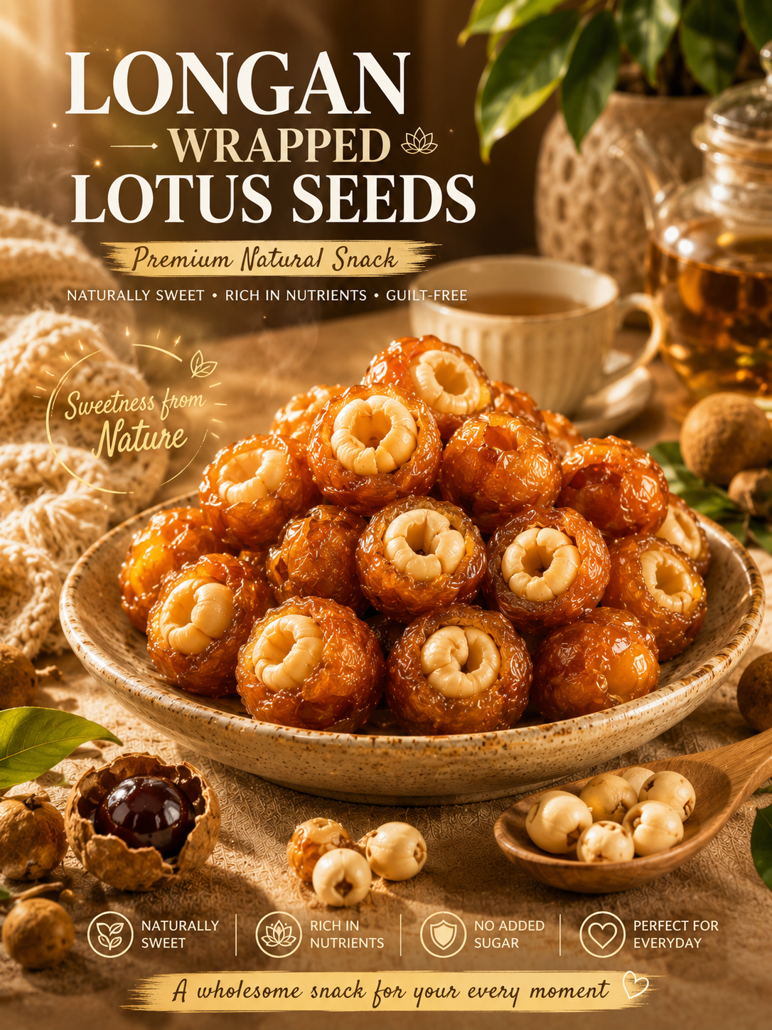 Longan Wrapped Lotus Seeds. Natural Ready-to-Eat Dried Fruit Snack for HeaIth & Relaxation-MHW