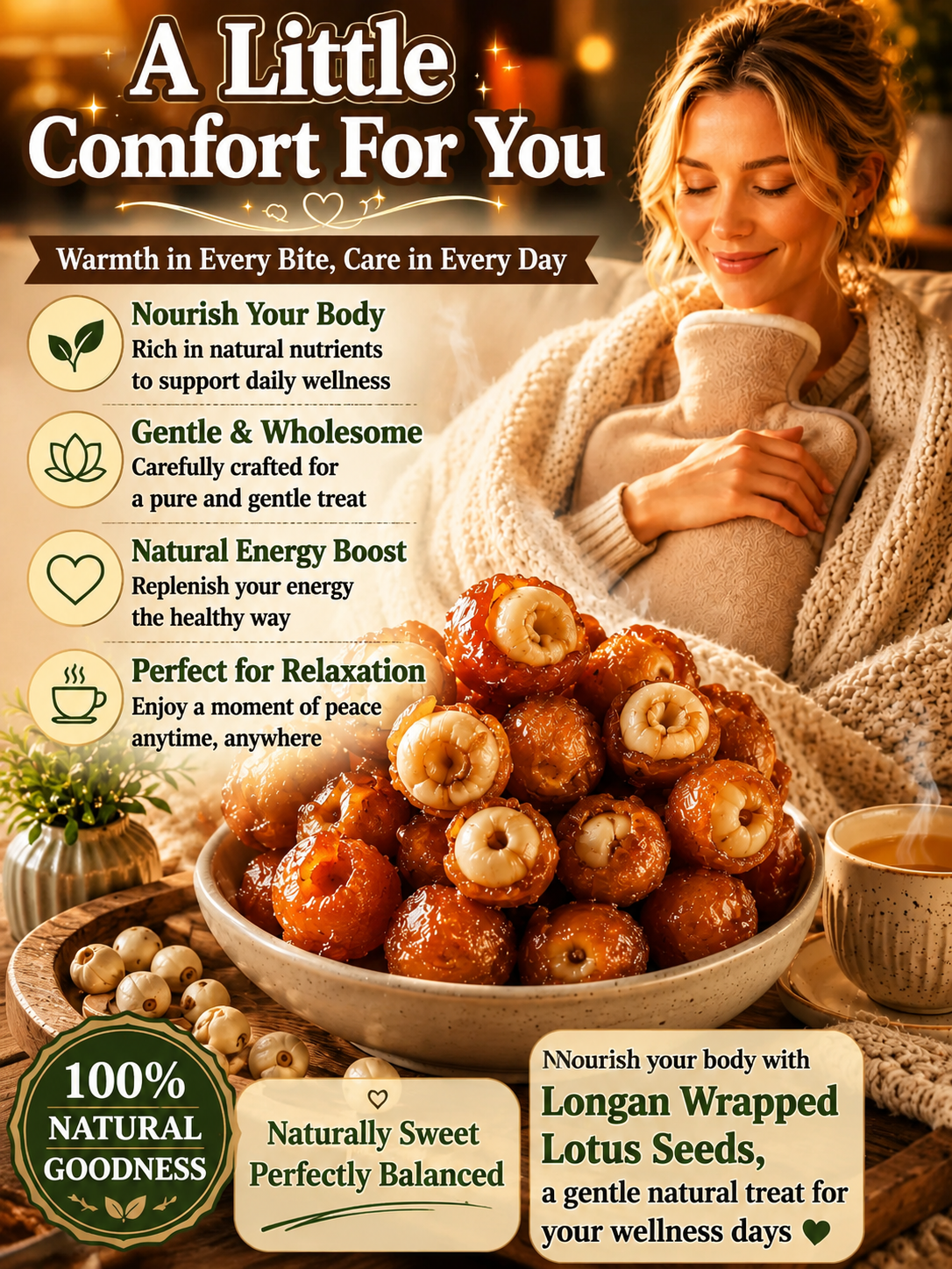 Longan Wrapped Lotus Seeds. Natural Ready-to-Eat Dried Fruit Snack for HeaIth & Relaxation-MHW