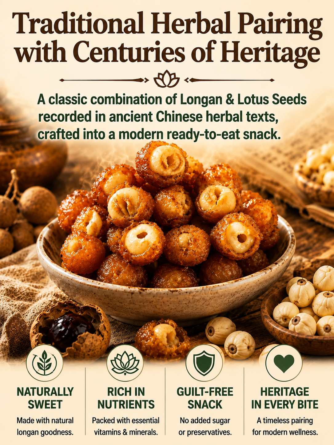 Longan Wrapped Lotus Seeds. Natural Ready-to-Eat Dried Fruit Snack for HeaIth & Relaxation-MHW