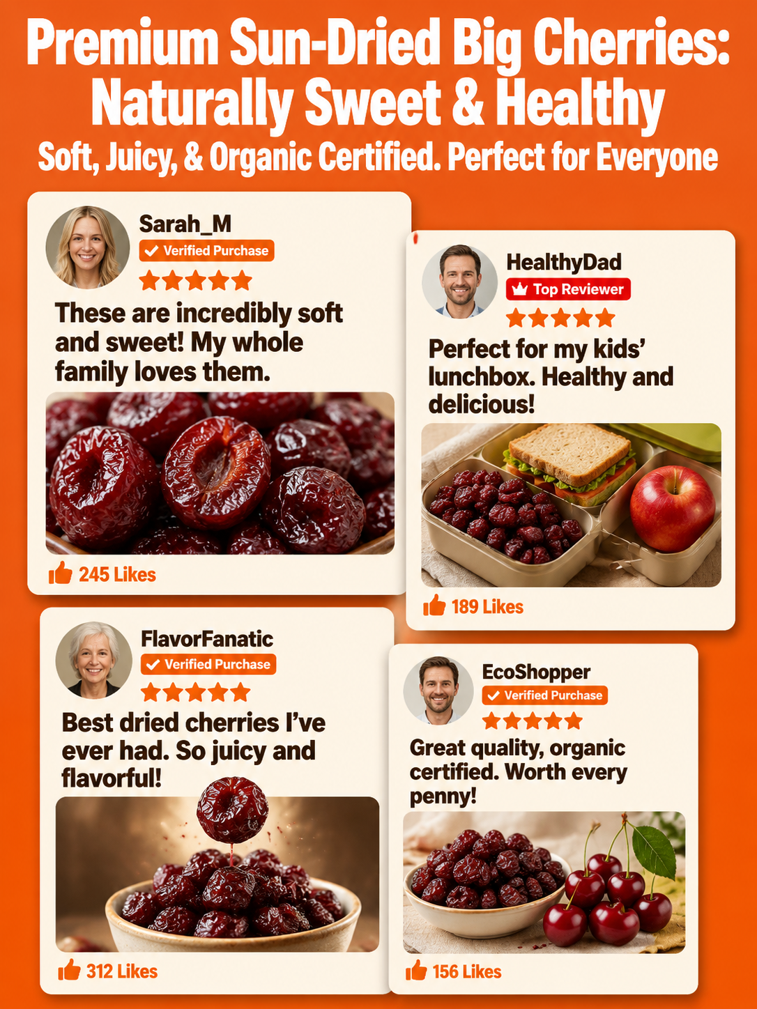 🍒Dried Sour Cherry Snacks, Natural Pitted Fruit Treats-MHW